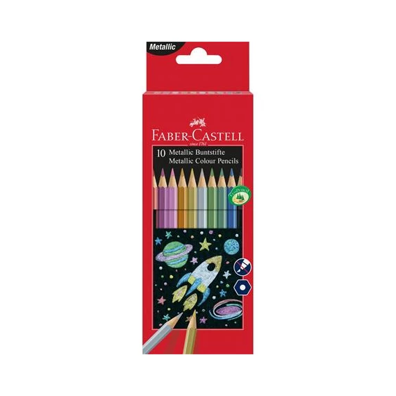 Színes ceruza készlet, hatszögletű, FABER-CASTELL, 10 különböző metál szín