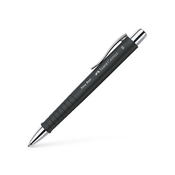 Golyóstoll, 0,7 mm, nyomógombos, feketek tolltest, FABER-CASTELL "Poly Ball", kék