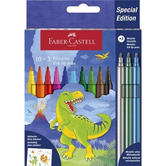 Filctoll készlet, FABER-CASTELL "Dinoszaurusz" 10 különböző szín + 3 metál Filctoll készlet, FABER-CASTELL "Dinoszaurusz" 10 különböző szín + 3 metál