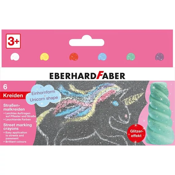 Aszfaltkréta készlet, EBERHARD FABER "Unikornis", 6 csillámos szín