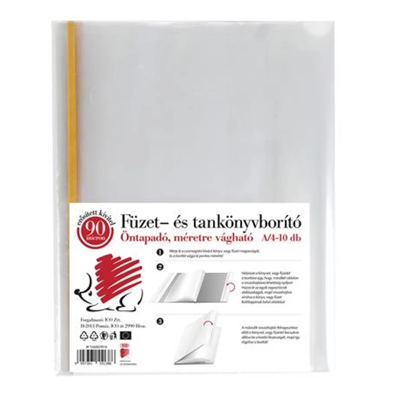 Könyvborító, A4, 90 mikron, víztiszta, öntapadó csíkkal, ICO "Süni", 10 db/csomag