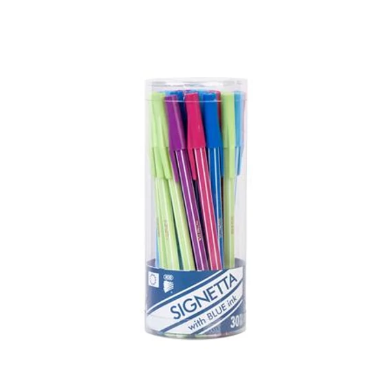 Golyóstoll, 0,7 mm, kupakos, henger alakú tartóban, ICO "Signetta Mix", kék, 30 db/csomag
