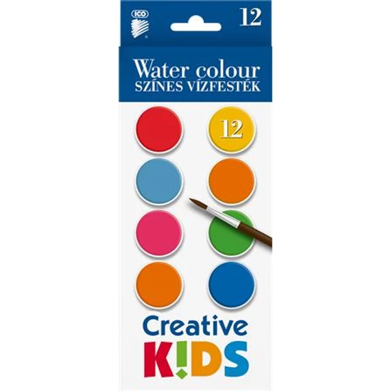 Vízfesték, 12 darabos, 28 mm, ICO "Creative Kids"