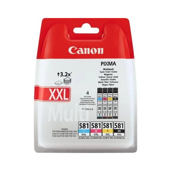 CLI-581MPXXL Tintapatron multipack Pixma TS7550, 8150, 9150 nyomtatókhoz, CANON, b+c+m+y, 46,8ml