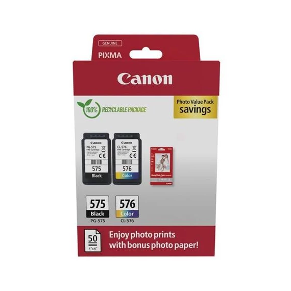 PG575/CL576 Tintapatron multipack + GP501 fotópapír, Pixma TR4750i nyomtatóhoz, CANON, fekete, színes, 2*100 o. + 50 ív