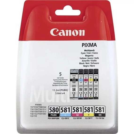 PGI580/CLI581 Tintapatron multipack Pixma TS7550, 8150, 9150 nyomtatókhoz, CANON, pgb+b+c+m+y, 11,2ml+4*5,6ml