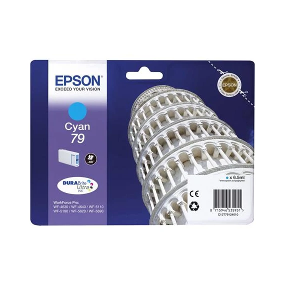 T79124010 Tintapatron Workforce Pro WF-5110, WF-5690 nyomtatókhoz, EPSON, cián, 0,8k