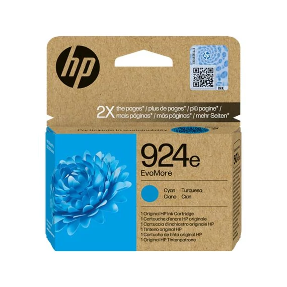 4K0U7NE Tintapatron Officejet Pro 8120e, 8130e nyomtatókhoz, HP 924 EvoMore, cián, 800 oldal