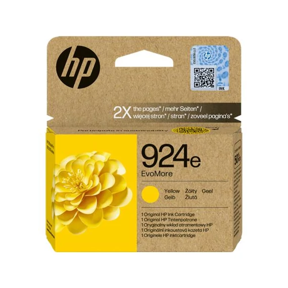 4K0U9NE Tintapatron Officejet Pro 8120e, 8130e nyomtatókhoz, HP 924 EvoMore, sárga, 800 oldal