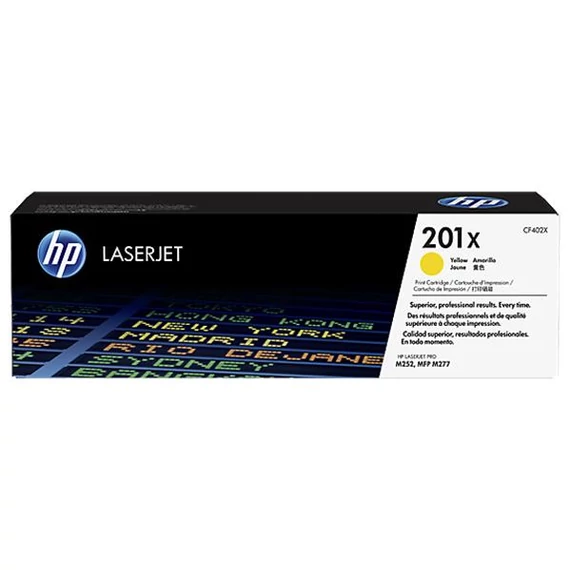 CF402X Lézertoner Color LaserJet Pro M252, M277 nyomtatóhoz, HP 201X, sárga, 2,3k
