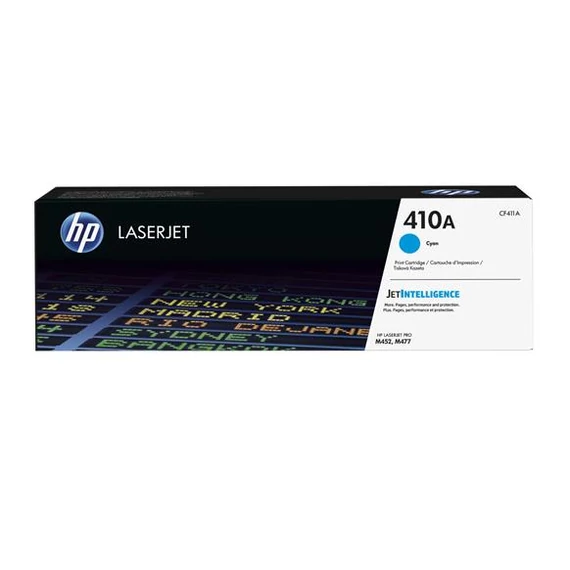 CF411A Lézertoner ColorLaserJet M452/477 nyomtatókhoz, HP 410A, cián, 2,3k CF411A Lézertoner ColorLaserJet M452/477 nyomtatókhoz, HP 410A, cián, 2,3k