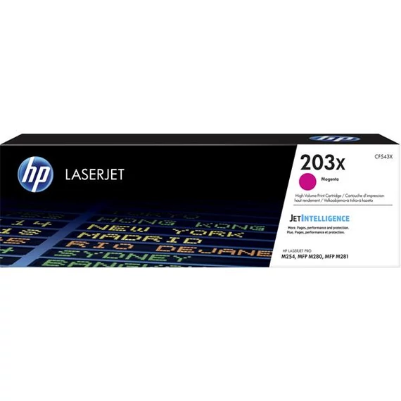 CF543X Lézertoner HP ColorLaserJet Pro MFP M280nw, MFP M281fdn, MFP M281fdw nyomtatókhoz, HP 203X, magenta, 2,8k