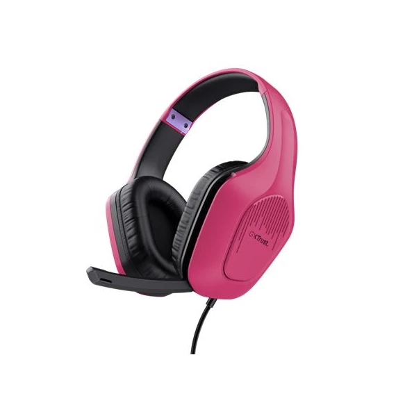 Fejhallgató, mikrofonnal, gaming, TRUST "GXT415 Zirox", rózsaszín
