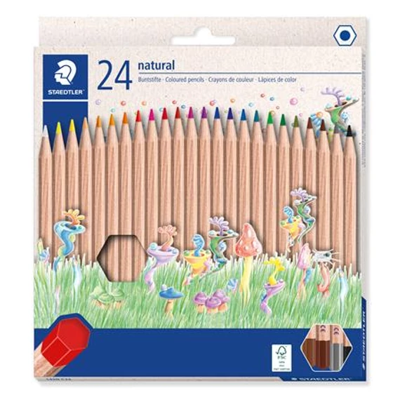 Színes ceruza készlet, hatszögletű, STAEDTLER "Noris® natural 143N", 24 szín