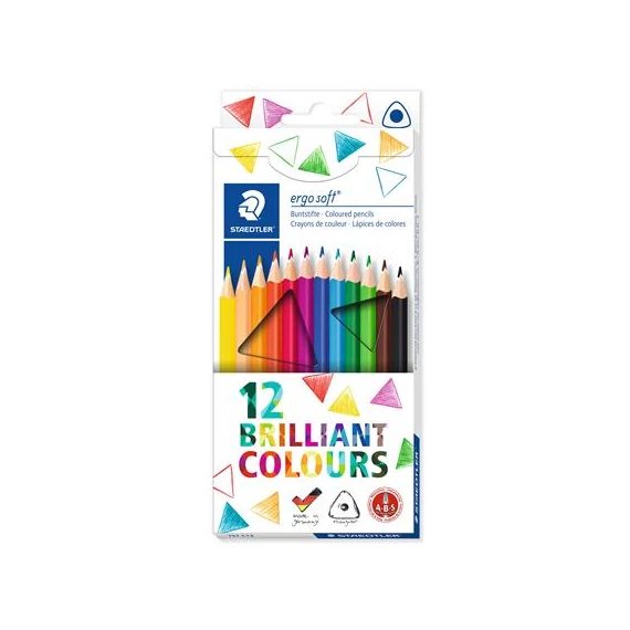 Színes ceruza készlet, háromszögletű, STAEDTLER "Ergo Soft 157", 12 különböző szín