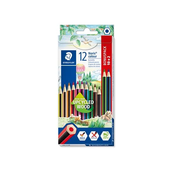 Színes ceruza készlet, hatszögletű, STAEDTLER "Noris Colour 185", 10+2 különböző szín