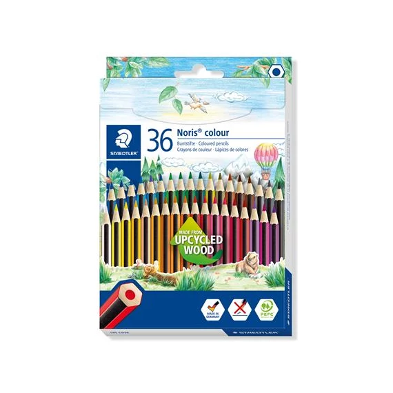 Színes ceruza készlet, hatszögletű, STAEDTLER "Noris Colour 185", 36 különböző szín