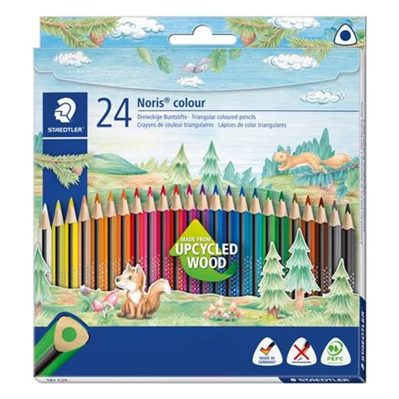 Színes ceruza készlet, háromszögletű, STAEDTLER "Noris Colour 187", 24 különböző szín