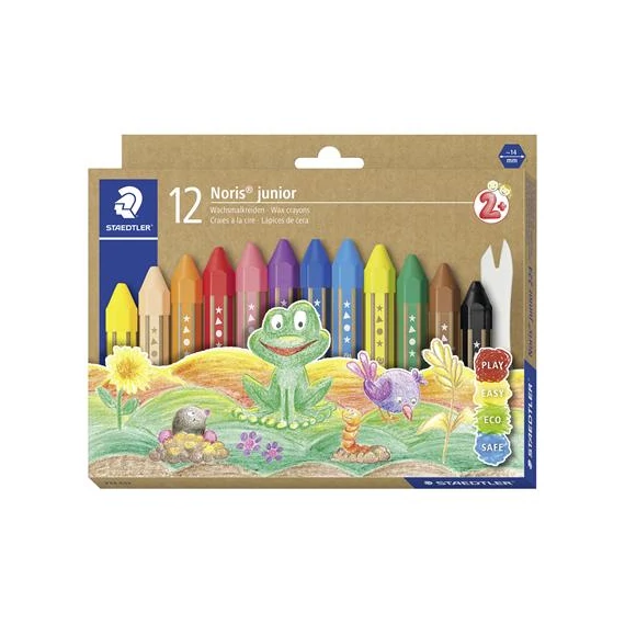 Zsírkréta, vastag, hatszögletű, STAEDTLER "Noris Junior 224", 12 különböző szín