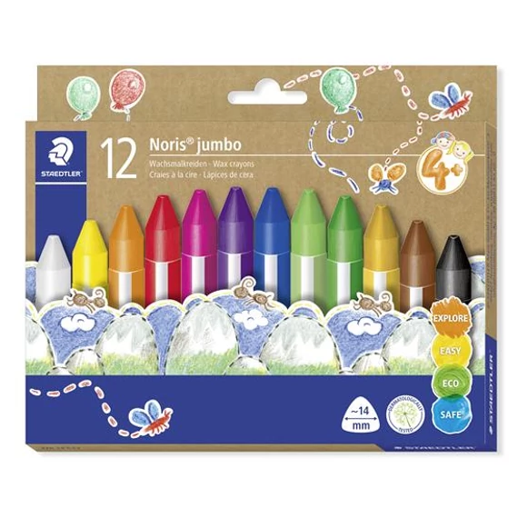 Zsírkréta, vastag, háromszögletű, STAEDTLER "Noris® jumbo 228 14", 12 különböző szín Zsírkréta, vastag, háromszögletű, STAEDTLER "Noris® jumbo 228 14", 12 különböző szín