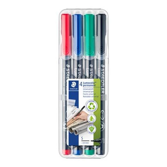 Alkoholos marker készlet, OHP, 0,4 mm, STAEDTLER "Lumocolor® 313 S", 4 különböző szín Alkoholos marker készlet, OHP, 0,4 mm, STAEDTLER "Lumocolor® 313 S", 4 különböző szín