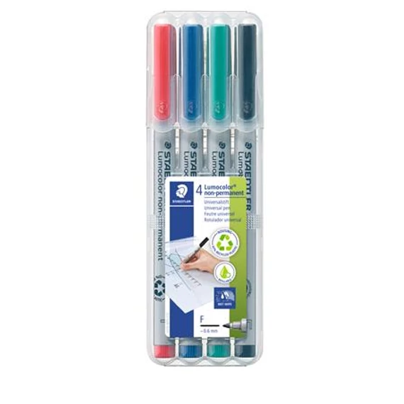 Alkoholmentes marker készlet, OHP, 0,6 mm, STAEDTLER "Lumocolor® 316 F", 4 különböző szín