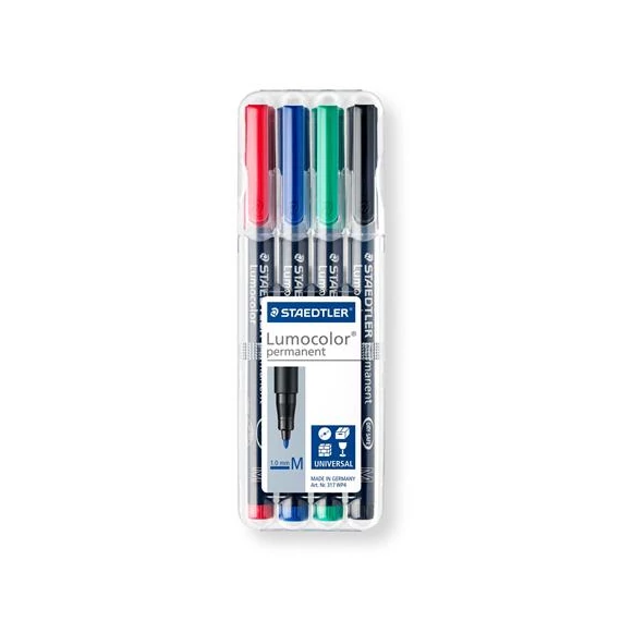 Alkoholos marker készlet, OHP, 1 mm, STAEDTLER "Lumocolor® 317 M", 4 különböző szín Alkoholos marker készlet, OHP, 1 mm, STAEDTLER "Lumocolor® 317 M", 4 különböző szín