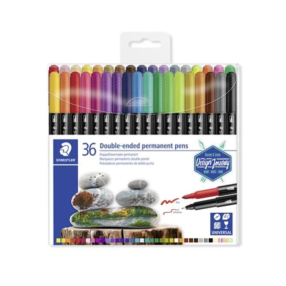 Alkoholos marker készlet, 0,5/3,0 mm, kétvégű, STAEDTLER "3187", 36 különböző szín