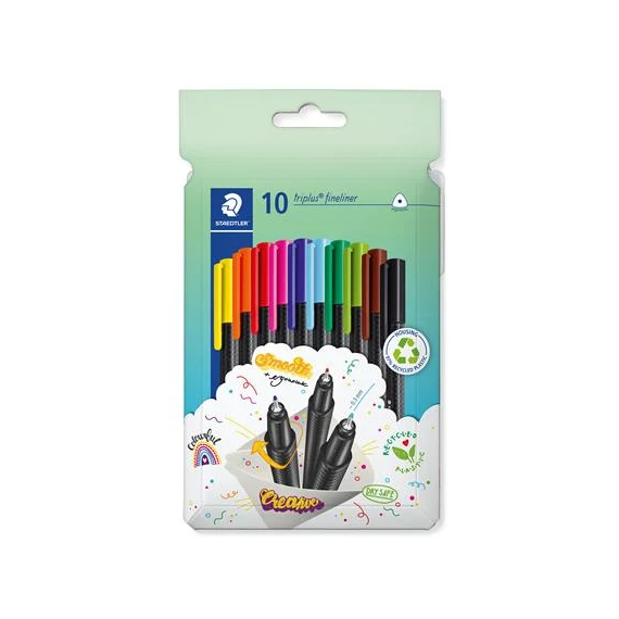 Tűfilc készlet, 0,3 mm, STAEDTLER "Triplus 334", 10 különböző szín