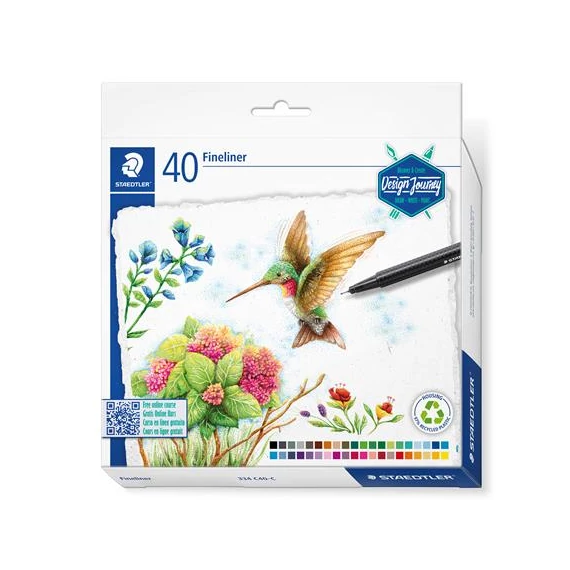 Tűfilc készlet, 0,3 mm, STAEDTLER "Triplus 334 Design Journey", 40 különböző szín