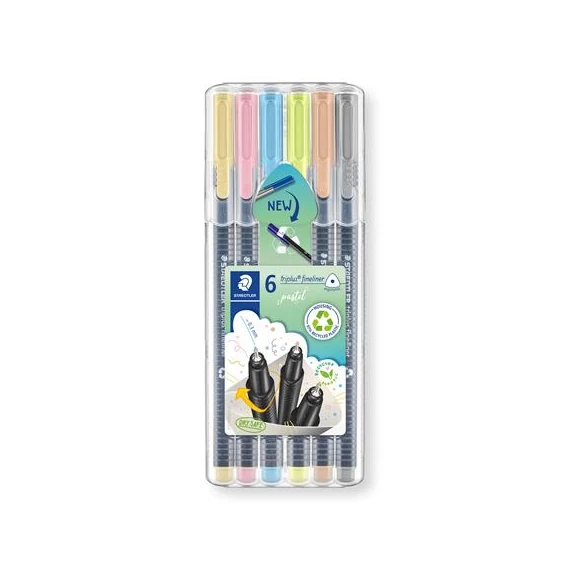 Tűfilc készlet, 0,3 mm, STAEDTLER "Triplus® 334", 6 különböző pasztell szín