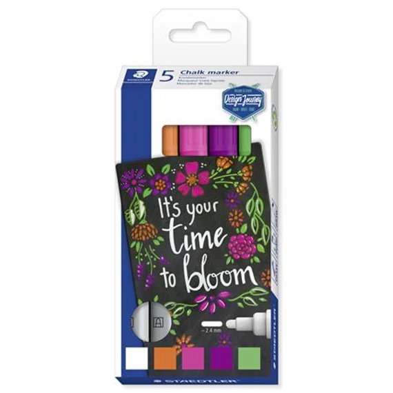 Krétamarker készlet, 2,4 mm, kúpos, STAEDTLER "Lumocolor® 344", 5 különböző szín Krétamarker készlet, 2,4 mm, kúpos, STAEDTLER "Lumocolor® 344", 5 különböző szín