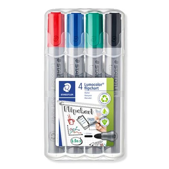 Flipchart marker, 2 mm, kúpos, STAEDTLER "Lumocolor 356", 4 különböző szín Flipchart marker, 2 mm, kúpos, STAEDTLER "Lumocolor 356", 4 különböző szín