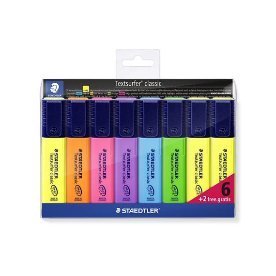 Szövegkiemelő készlet, 1-5 mm, STAEDTLER "Textsurfer Classic 364", 6+2 különböző szín