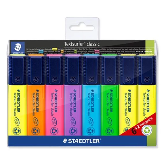 Szövegkiemelő készlet, 1-5 mm, STAEDTLER "Textsurfer Classic 364", 6+2 különböző szín