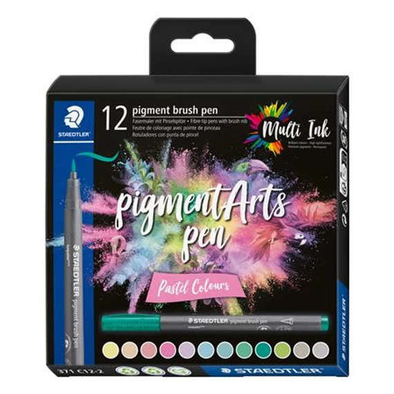 Ecsetirón készlet, STAEDTLER "Pigment brush 371", 12 különböző pasztell szín Ecsetirón készlet, STAEDTLER "Pigment brush 371", 12 különböző pasztell szín
