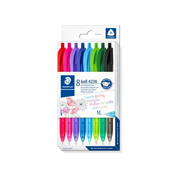 Golyóstoll, 0,5 mm, nyomógombos, STAEDTLER® "4230 M", 8 különböző szín