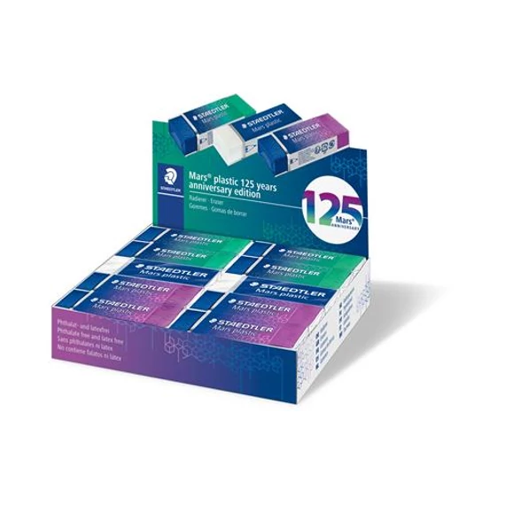 Radír display, STAEDTLER "Mars® Plastic 526, 125 years", kék-zöld-lila