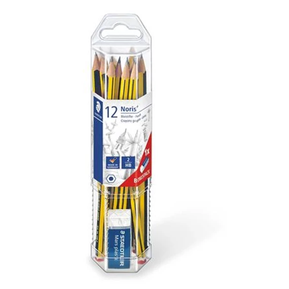 Grafitceruza készlet, ajándék radírral, HB, hatszögletű, STAEDTLER "Noris 120"
