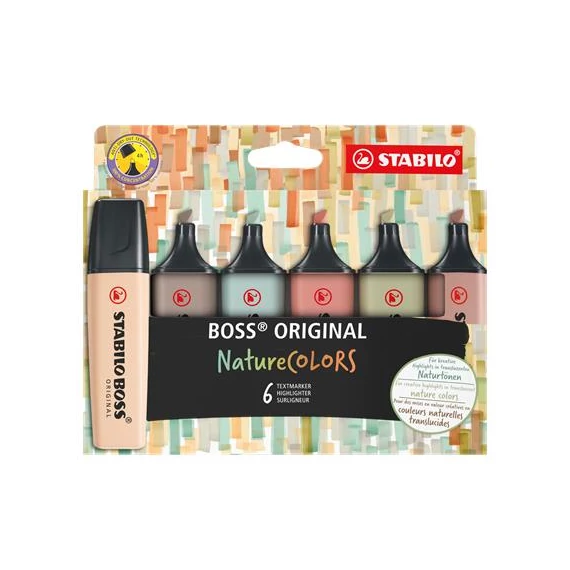Szövegkiemelő készlet, 2-5 mm, STABILO "BOSS original NatureColors", 6 különböző szín