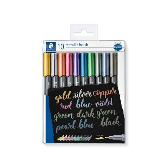 Dekormarker, 1-6 mm, kúpos, STAEDTLER "8321", 10 különböző metál szín