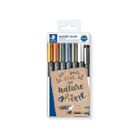Dekormarker, 1-6 mm, kúpos, ajándék tusfilccel, STAEDTLER "8321", 6 különböző metál szín