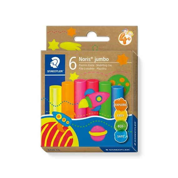 Modellező gyurma készlet, STAEDTLER "Noris® jumbo 842", 6 különböző neon szín