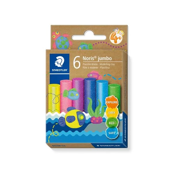 Modellező gyurma készlet, STAEDTLER "Noris® jumbo 842", 6 különböző csillámos szín