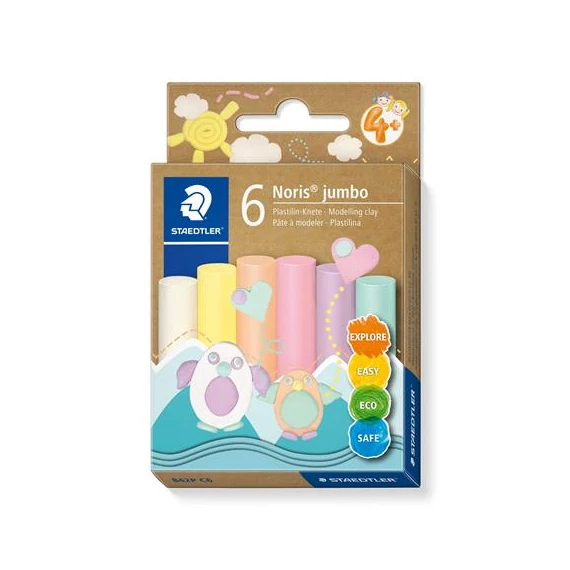 Modellező gyurma készlet, STAEDTLER "Noris® jumbo 842", 6 különböző pasztell szín