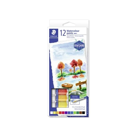 Akvarell festék, tubusos, STAEDTLER "8880", 12 különböző szín