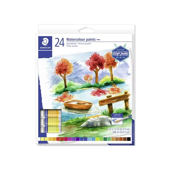 Akvarell festék, tubusos, STAEDTLER "8880", 24 különböző szín