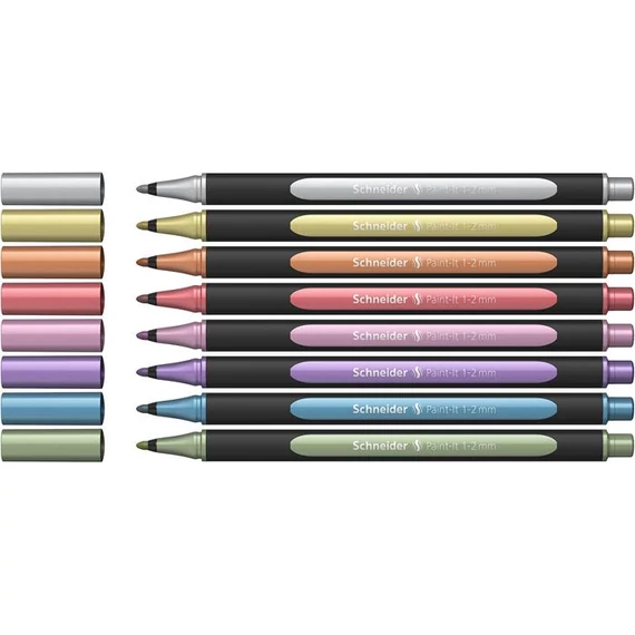 Metálfényű filctoll készlet, 1-2 mm, SCHNEIDER "Paint-It 020", 8 különböző szín
