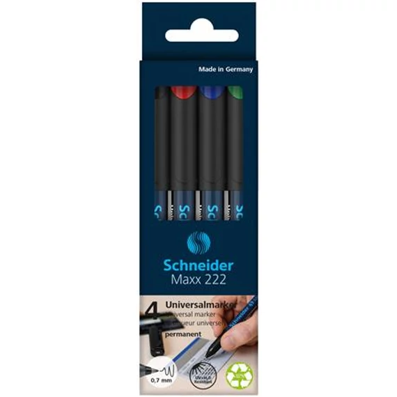 Alkoholos marker készlet, OHP, 0,7 mm, SCHNEIDER "Maxx 222 F", 4 különböző szín