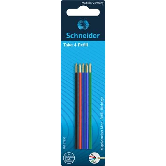 Golyóstollbetét, 0,5 mm, SCHNEIDER "Take 4", 4 különböző szín Golyóstollbetét, 0,5 mm, SCHNEIDER "Take 4", 4 különböző szín